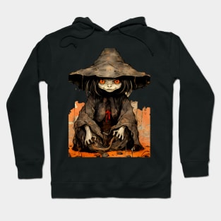 Halloween Apprentice: The Little Goblin Witch on a dark (knocked out) background Hoodie